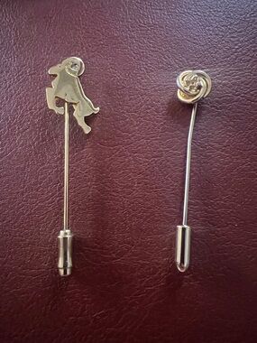 Lot of two vintage stick pins Aries Love Knot Gold toned